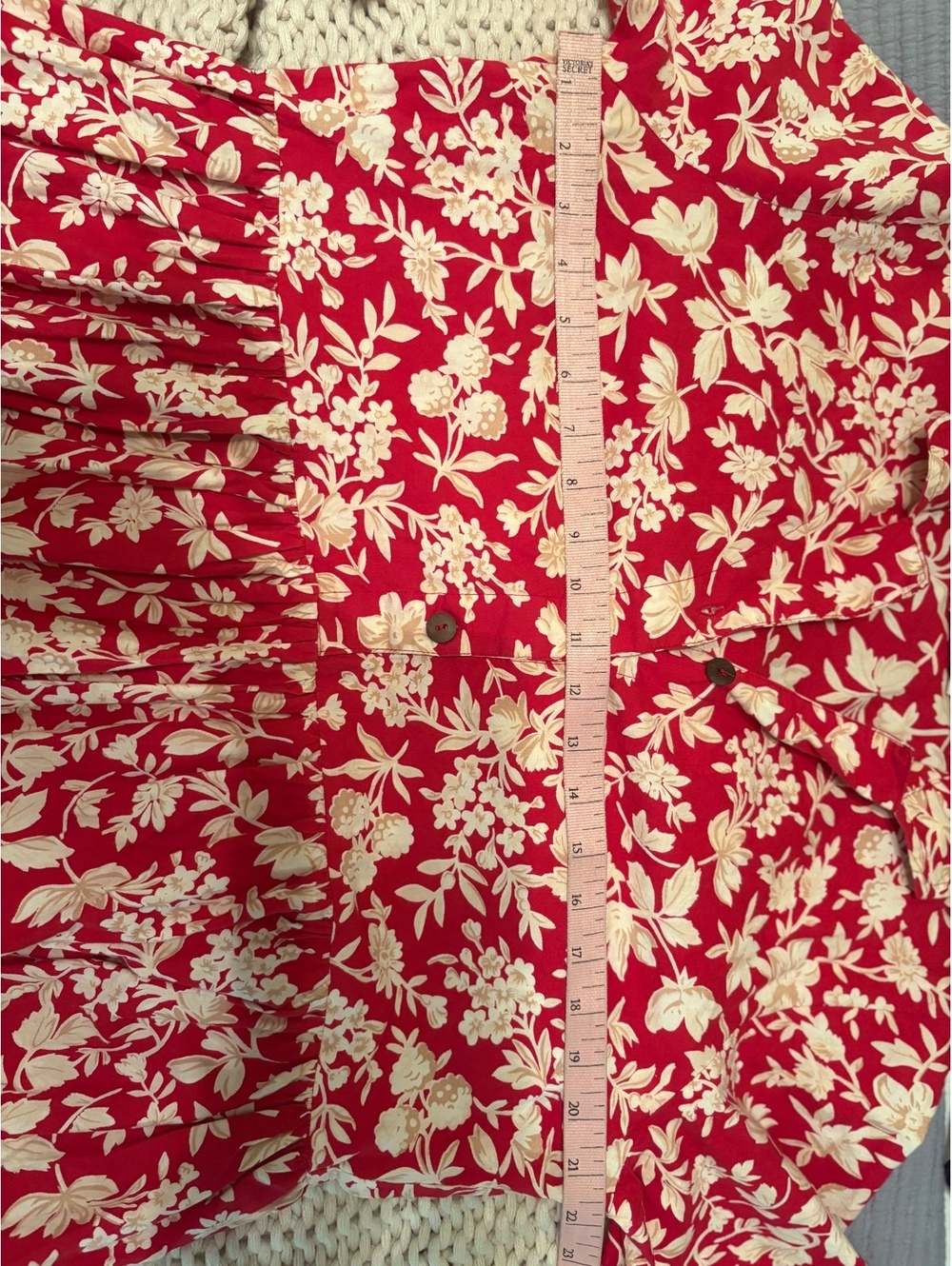 Vintage Serengeti Floral Midi Shirt Dress Large Red White Cottagecore Prairie - Picture 8 of 9